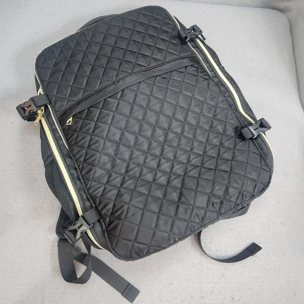 Momuvo Backpack Black Quilted Laptop Travel Bag Gold Hardware Womens Large